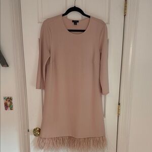 Halogen Nordstrom Pale Pink Ostrich Feather Hem Dress M